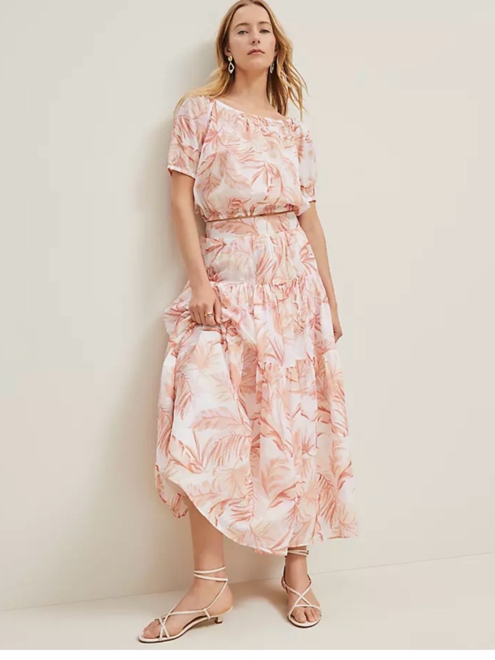 Ann Taylor Coral Pink Floral Tiered Maxi Skirt - Picture 2 of 7